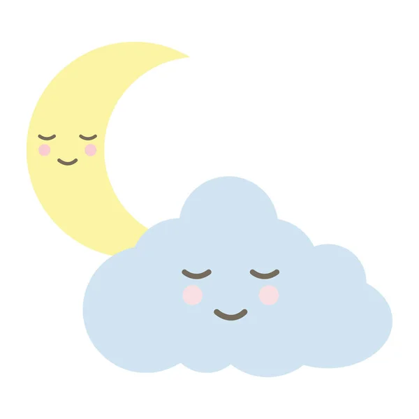 可爱的云与月亮卡瓦伊字符 — 图库矢量图片
