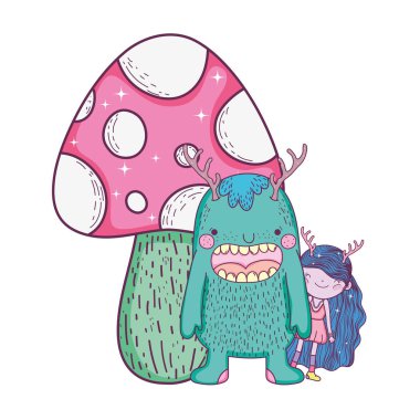 canavar ve mantar ile küçük peri