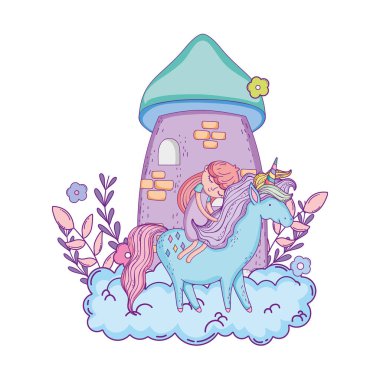 bulutlar kale ile Unicorn ve Prenses