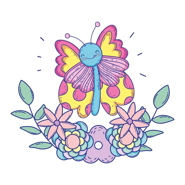 花の装飾と美しい蝶 — ストックベクタ