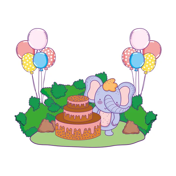 elephant with cake and balloons helium in the field