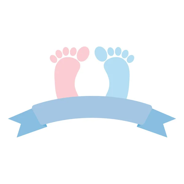リボン付き赤ちゃんの足のプリント — ストックベクタ