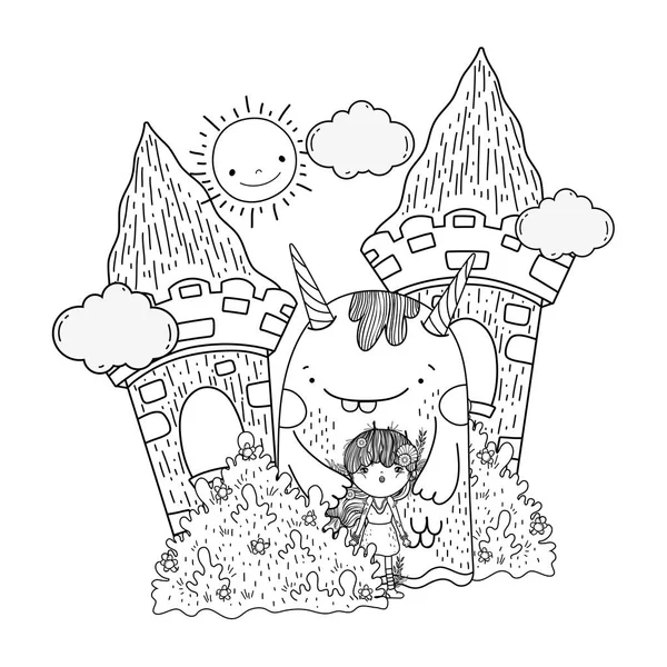 stock vector little fairy with monster in the castle