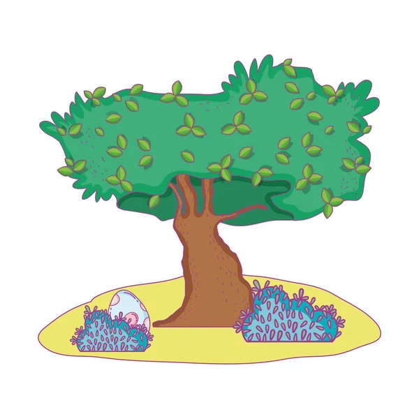 Uova di dinosauro con paesaggio arboreo — Vettoriale Stock