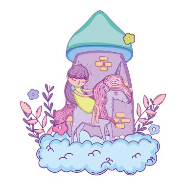 kale ile bulutlar küçük tek boynuzlu at ve prenses