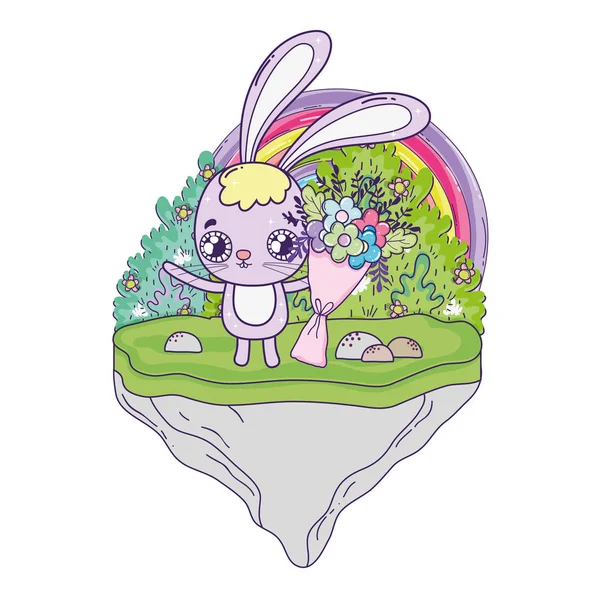 Милий кролик з квітами букет Валентина день — стоковий вектор