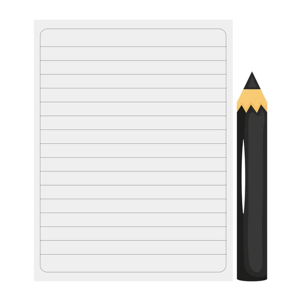 Hoja de papel de cuaderno y lápiz de color negro — Vector de stock