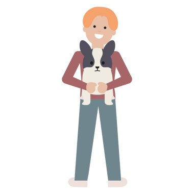 küçük köpek güzel maskot ile genç adam