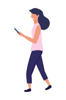 Akıllı telefon tasarımı vektör illüstrasyon ile kadın