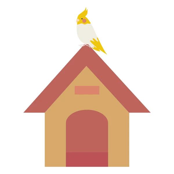 Niedlicher kleiner Vogel im Holzhaus — Stockvektor