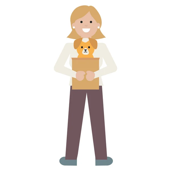 Молодая женщина с маленькой собачкой очаровательный талисман — стоковый вектор