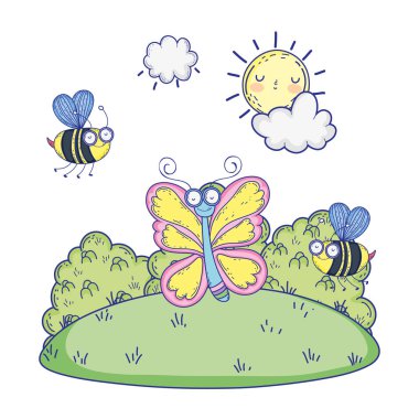 kelebek ile uçan güzel arılar