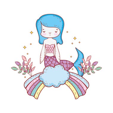 buluttaki çiçeklerle sevimli denizkızı