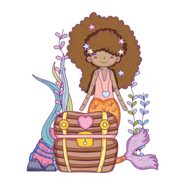 Hazine göğüs denizaltı sahne ile mermaid