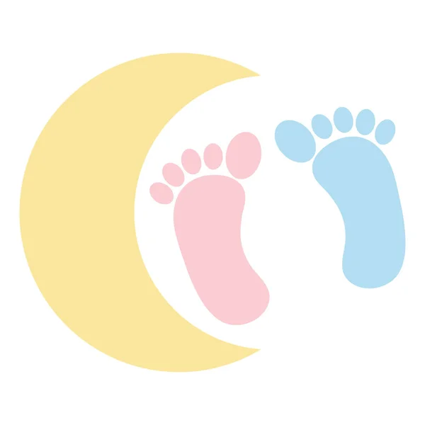 Empreintes de pieds de bébé décoratif avec lune — Image vectorielle