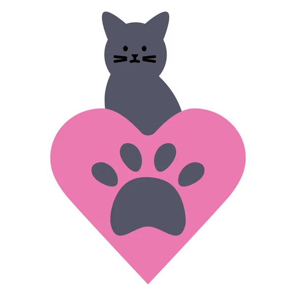 Χαριτωμένο μασκότ γάτα με την καρδιά και το αποτύπωμα — Διανυσματικό Αρχείο