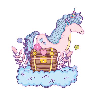 hazine sandığı ile bulutlar küçük tek boynuzlu at