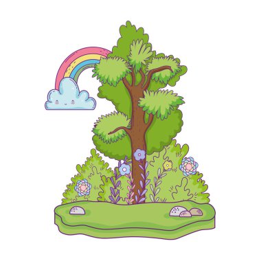 ağaç ve gökkuşağı ile güzel manzara