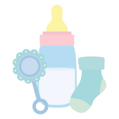 maraca ve çorap ile bebek şişesi süt