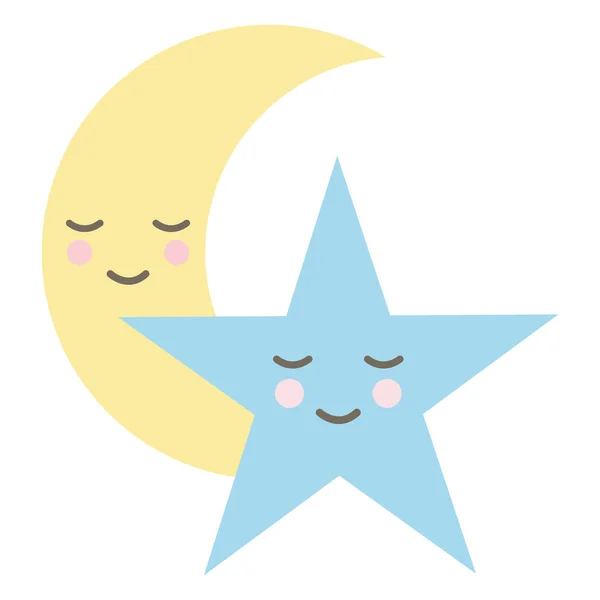 Lua e estrela noite kawaii personagens cômicos —  Vetores de Stock