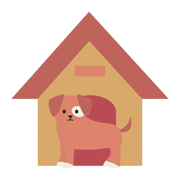 Little dog adorable with wooden house — Stock Vector