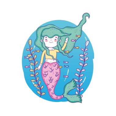 deniz yosunu ile denizin altında sevimli Mermaid