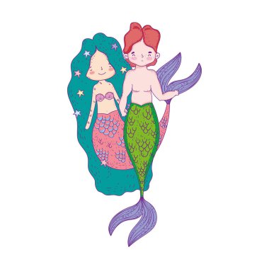 Çift Mermaids masal karakterleri