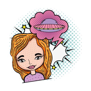 konuşma balonu ve ufo pop art ile kadın