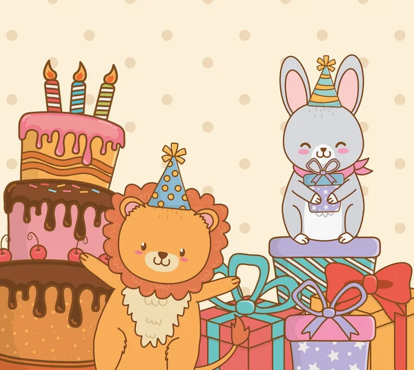 Carte d'anniversaire avec animaux mignons bois — Image vectorielle