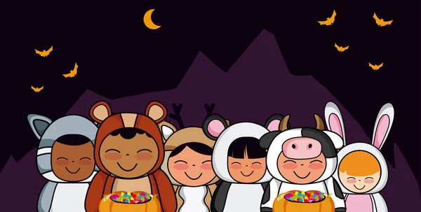 Halloween y los niños — Vector de stock