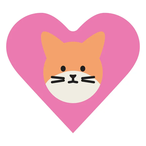 ハートキャラクターでかわいい猫マスコット愛らしい頭 — ストックベクタ