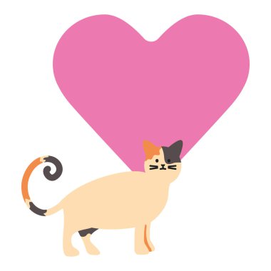 sevimli kedi maskot kalp ile sevimli