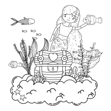 Hazine göğüs denizaltı sahne ile mermaid