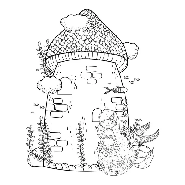 Zeemeermin met kasteel onderzeese scène — Stockvector