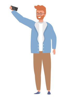 Akıllı telefon ile avatar adam bir selfie tasarımı alarak