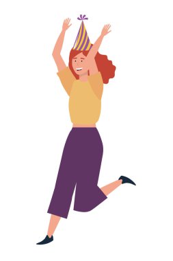 Parti şapka tasarımı ile kadın karikatür