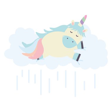 bulut peri karakteri yüzen sevimli sevimli tek boynuzlu at