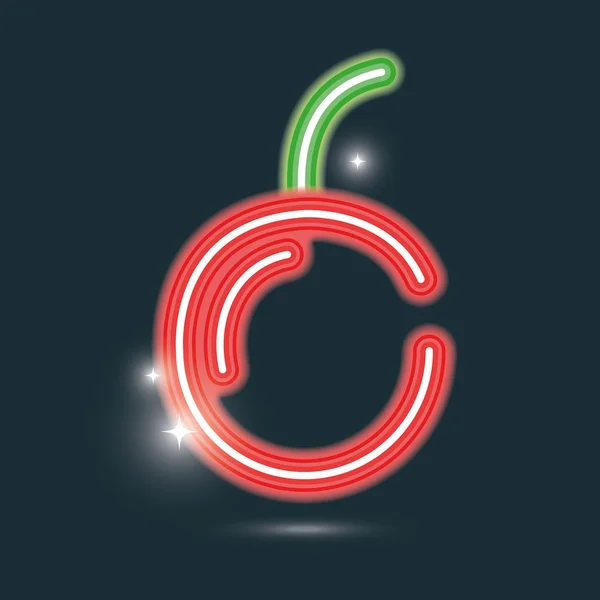 Cherry fruit neon icon sign decoration — Stock Vector