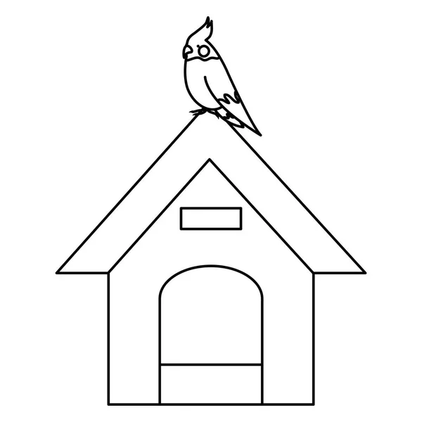 Mignon petit oiseau dans la maison en bois — Image vectorielle