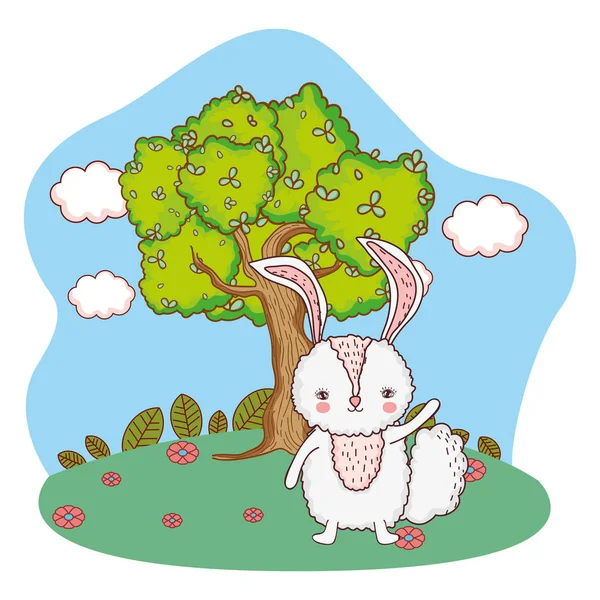 Schattige kleine konijn karakter in het kamp — Stockvector