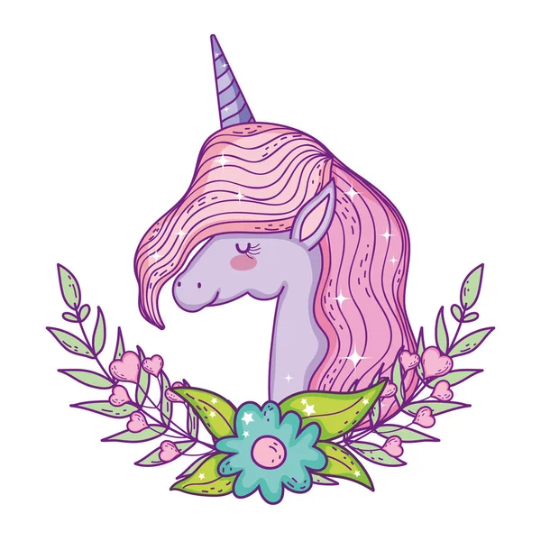 Unicorn kecil yang indah karakter kepala - Stok Vektor