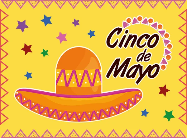 Cinco de mayo célébration avec chapeau mexicain — Image vectorielle