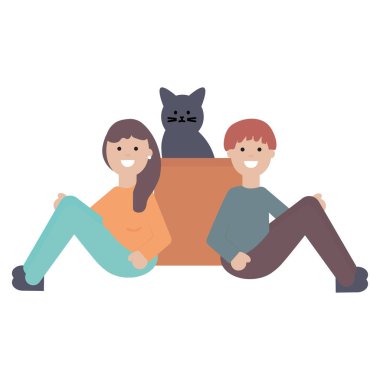 sevimli kedi maskot ile genç çift