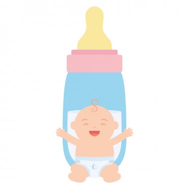 şişe süt ile sevimli küçük bebek çocuk