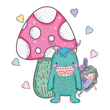 mantar ve kalpler ile peri ve canavar