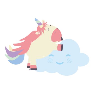 şirin sevimli Unicorn ve bulutlar Kawaii peri karakterler