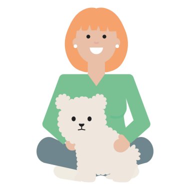 küçük köpek güzel maskot ile genç kadın