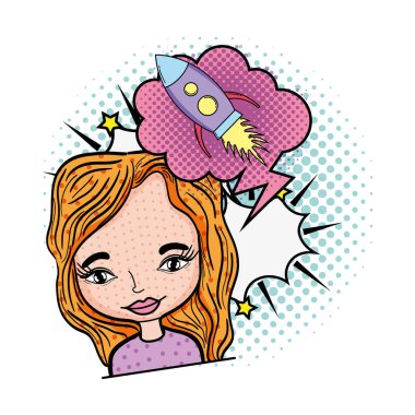 konuşma kabarcık roket pop sanat ile kadın