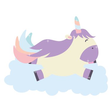 bulut peri karakteri yüzen sevimli sevimli tek boynuzlu at