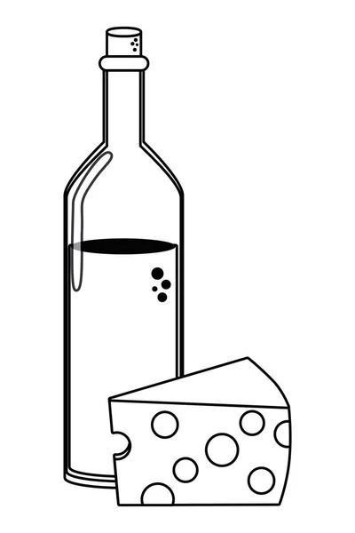 Geïsoleerde wijn fles en kaas ontwerp — Stockvector
